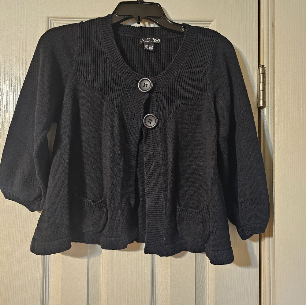 Black Button-Up Women's Sweater, Babydoll Style.